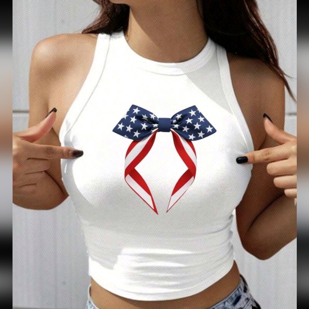 Red White Blue Crop Top Large